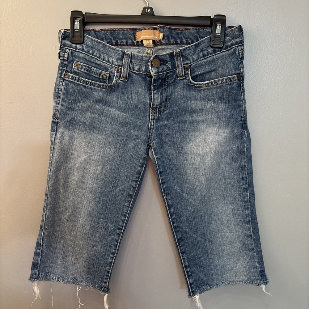 Y2K Abercrombie & Fitch Bermuda Denim Shorts Low Rise Womens Sz 0 Stretch